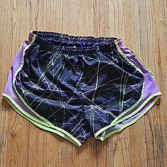 Nike Womens Purple Green Logo Dri-Fit Running Shorts Size M Casual Activewear - Picture 1 of 2